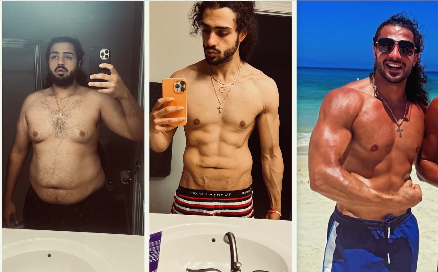 Saher's full arc: overweight, lean, then ripped